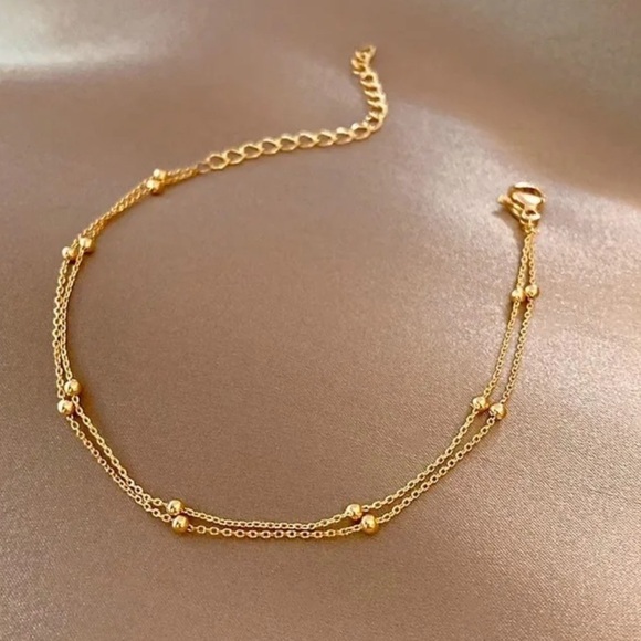Delicate Gold Double Chain Link Ball Bracelet - Picture 1 of 6